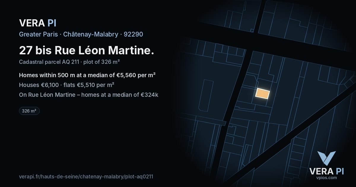 27 bis Rue Léon Martine, Châtenay-Malabry at night – the plot lit, the parcels around coloured by the prices near them