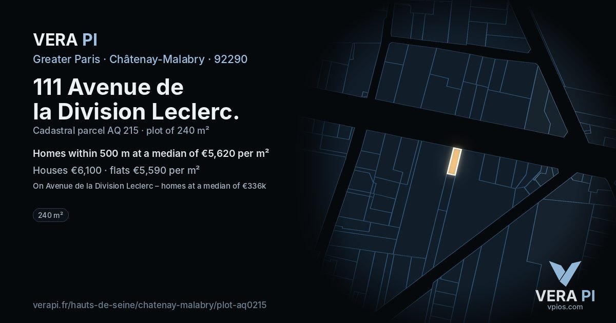 111 Avenue de la Division Leclerc, Châtenay-Malabry at night – the plot lit, the parcels around coloured by the prices near them