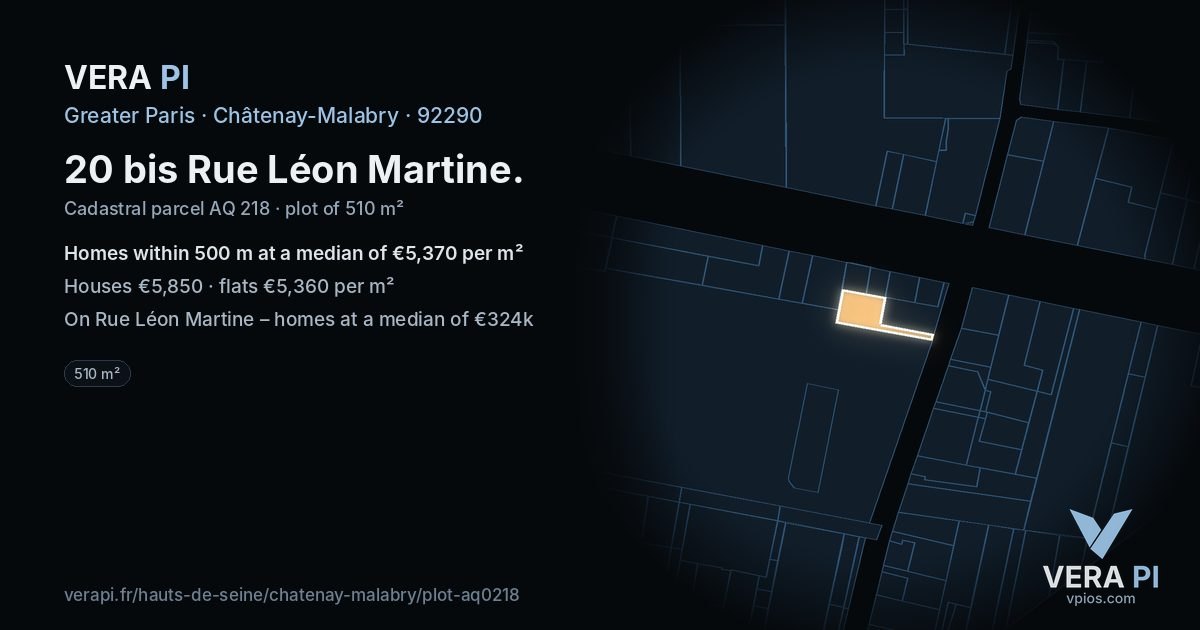 20 bis Rue Léon Martine, Châtenay-Malabry at night – the plot lit, the parcels around coloured by the prices near them