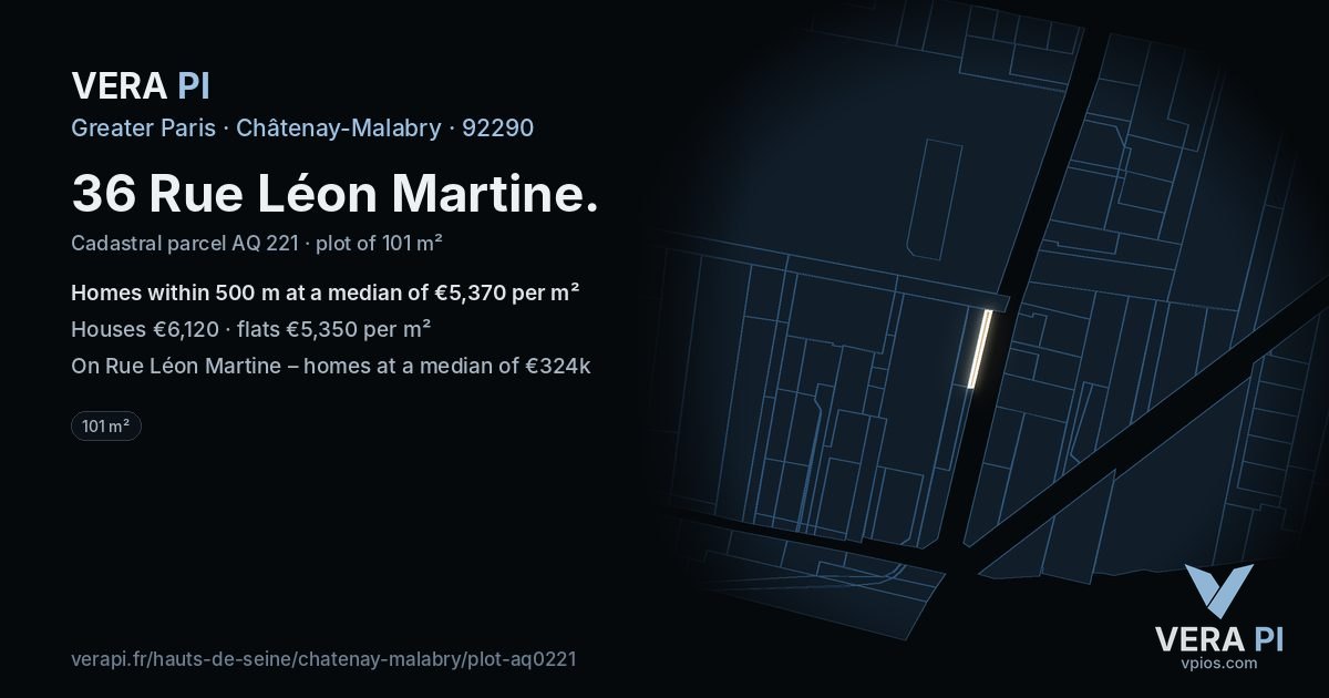 36 Rue Léon Martine, Châtenay-Malabry at night – the plot lit, the parcels around coloured by the prices near them
