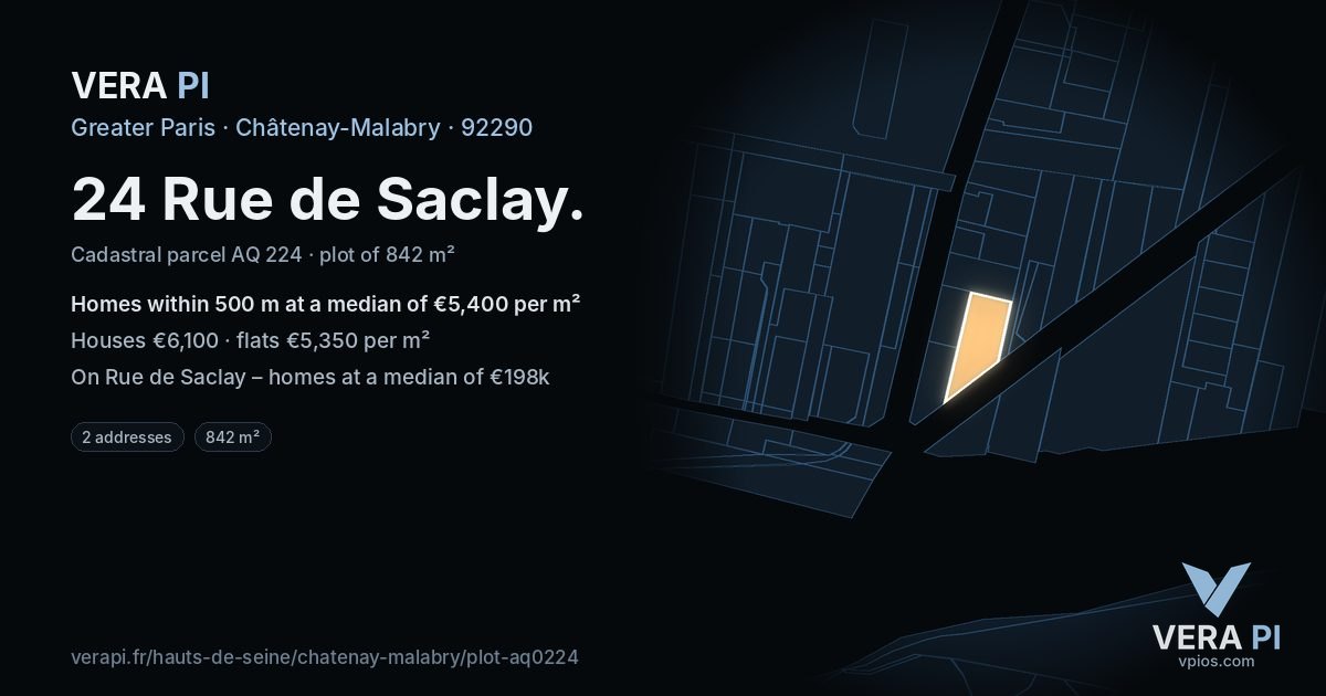 24 Rue de Saclay, Châtenay-Malabry at night – the plot lit, the parcels around coloured by the prices near them