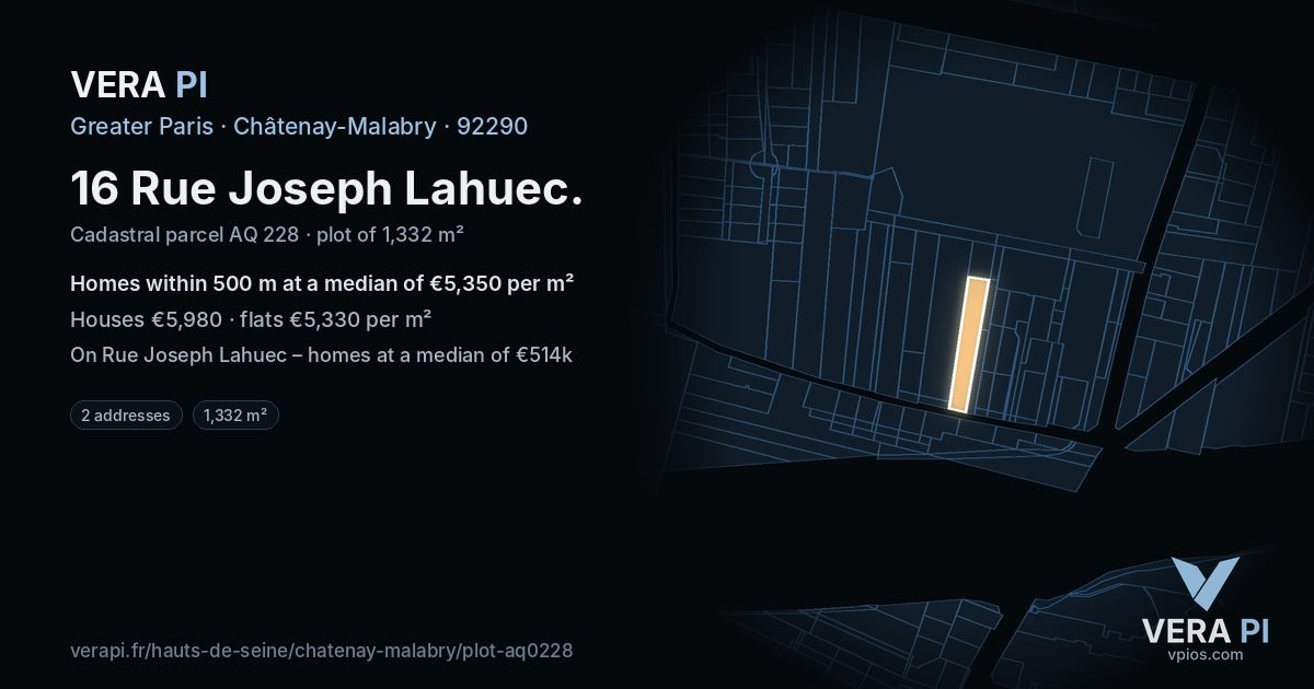 16 Rue Joseph Lahuec, Châtenay-Malabry at night – the plot lit, the parcels around coloured by the prices near them