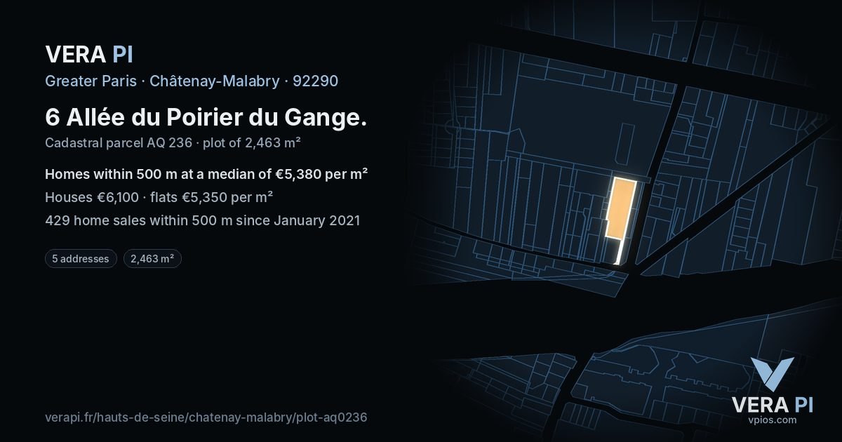6 Allée du Poirier du Gange, Châtenay-Malabry at night – the plot lit, the parcels around coloured by the prices near them