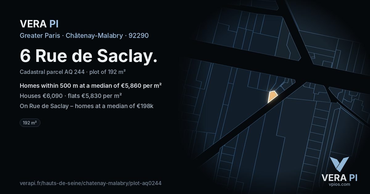 6 Rue de Saclay, Châtenay-Malabry at night – the plot lit, the parcels around coloured by the prices near them