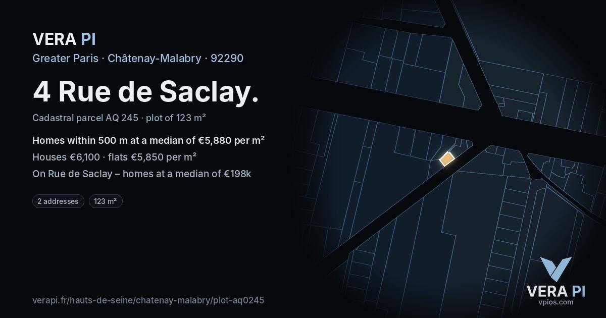 4 Rue de Saclay, Châtenay-Malabry at night – the plot lit, the parcels around coloured by the prices near them