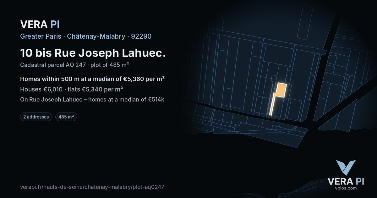 10 bis Rue Joseph Lahuec, Châtenay-Malabry at night – the plot lit, the parcels around coloured by the prices near them