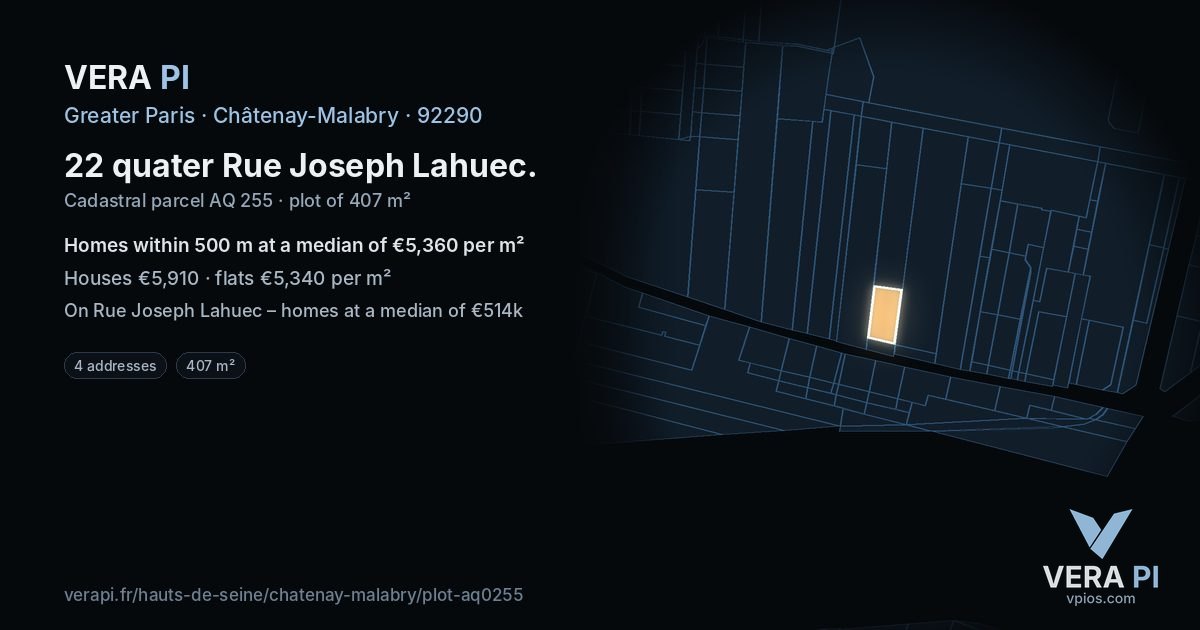 22 quater Rue Joseph Lahuec, Châtenay-Malabry at night – the plot lit, the parcels around coloured by the prices near them