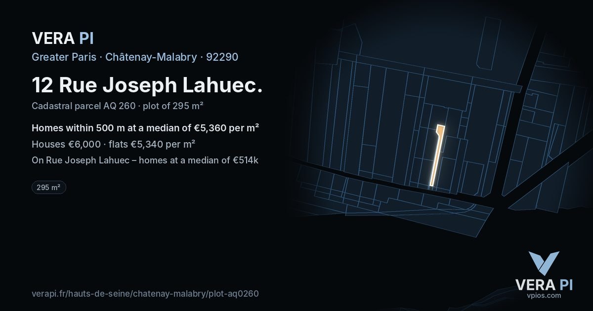 12 Rue Joseph Lahuec, Châtenay-Malabry at night – the plot lit, the parcels around coloured by the prices near them