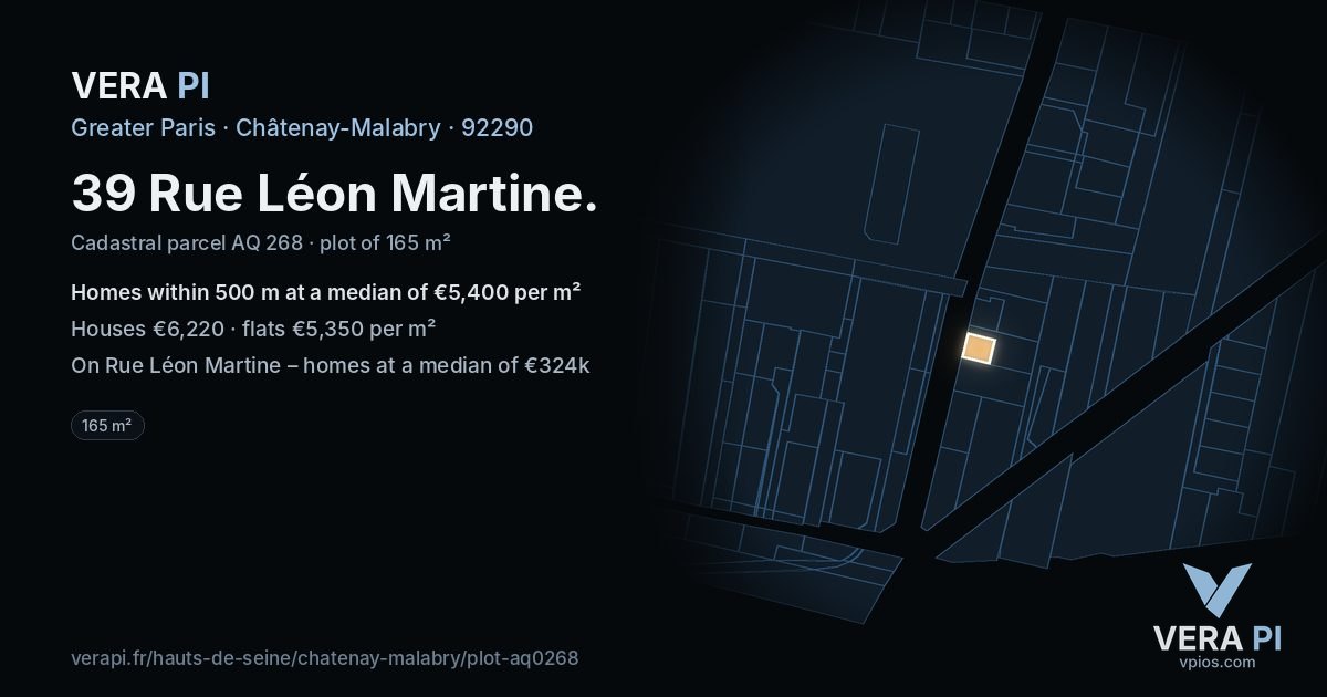 39 Rue Léon Martine, Châtenay-Malabry at night – the plot lit, the parcels around coloured by the prices near them
