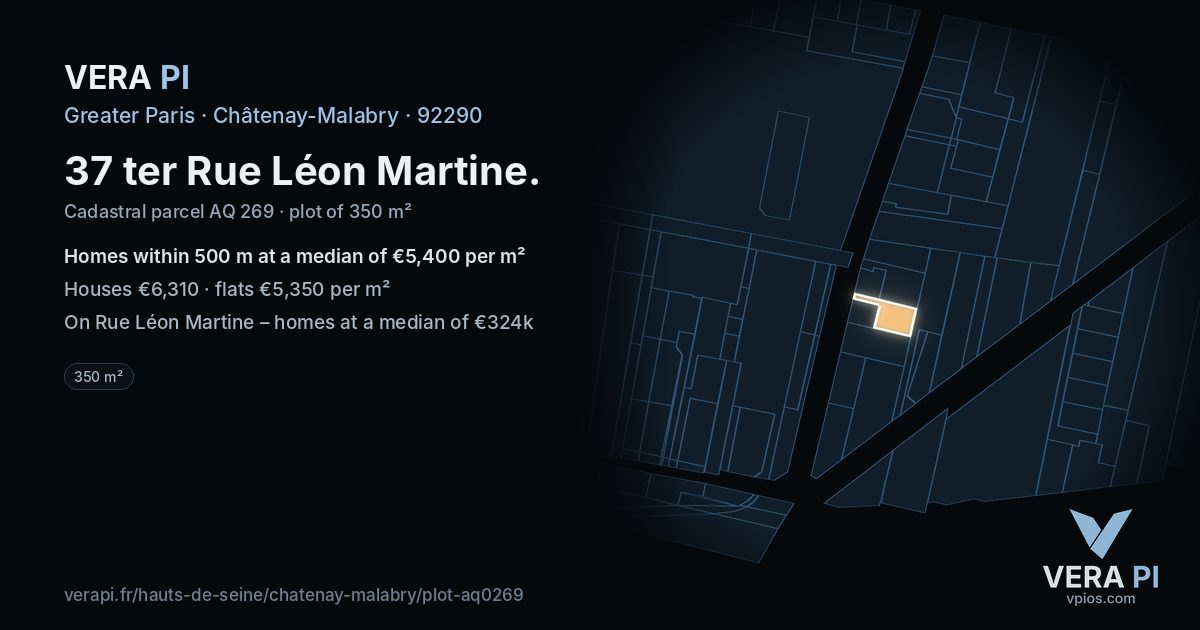 37 ter Rue Léon Martine, Châtenay-Malabry at night – the plot lit, the parcels around coloured by the prices near them