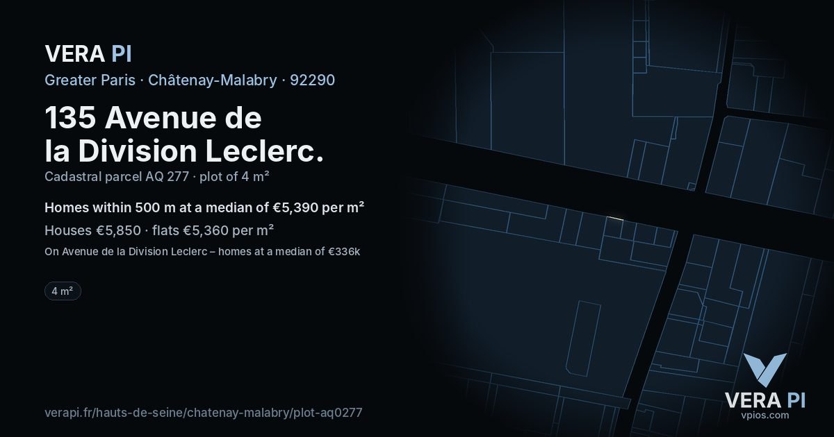 135 Avenue de la Division Leclerc, Châtenay-Malabry at night – the plot lit, the parcels around coloured by the prices near them