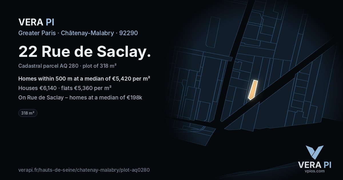 22 Rue de Saclay, Châtenay-Malabry at night – the plot lit, the parcels around coloured by the prices near them
