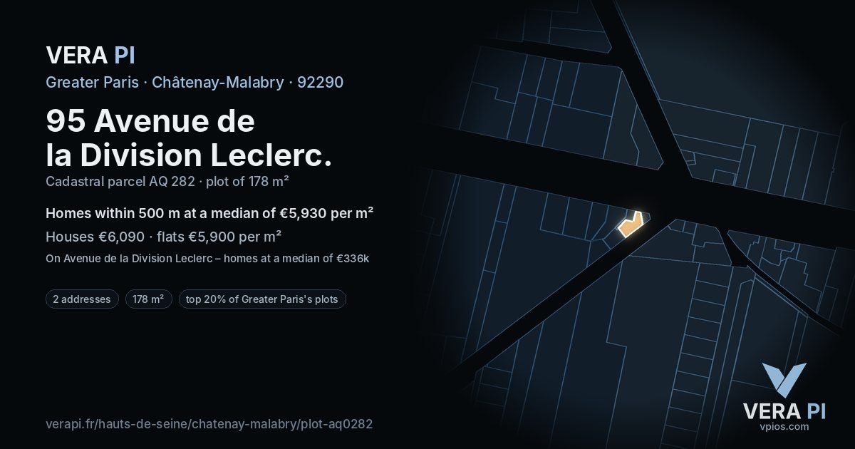 95 Avenue de la Division Leclerc, Châtenay-Malabry at night – the plot lit, the parcels around coloured by the prices near them