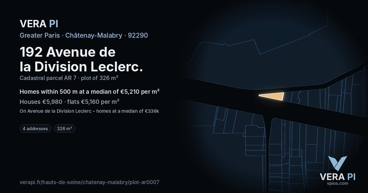 192 Avenue de la Division Leclerc, Châtenay-Malabry at night – the plot lit, the parcels around coloured by the prices near them