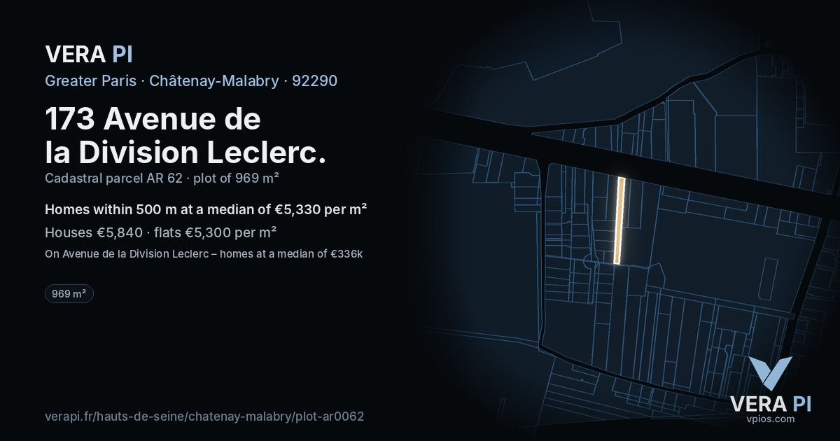 173 Avenue de la Division Leclerc, Châtenay-Malabry at night – the plot lit, the parcels around coloured by the prices near them