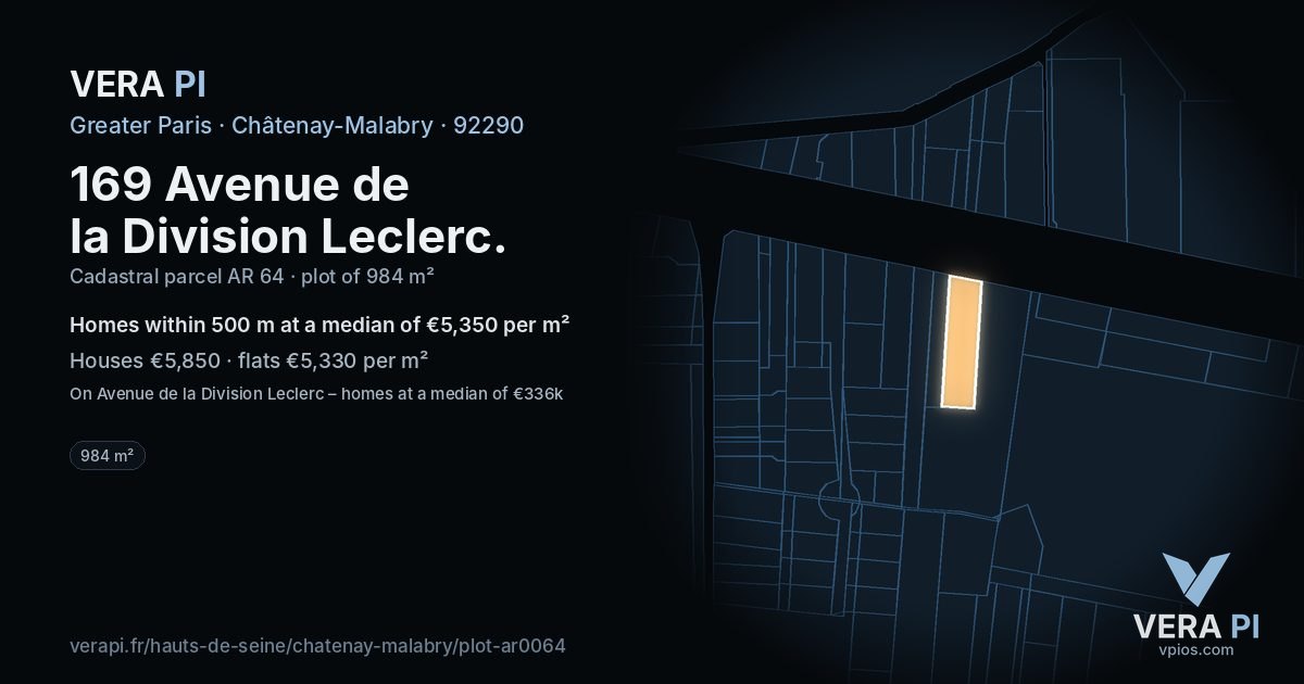 169 Avenue de la Division Leclerc, Châtenay-Malabry at night – the plot lit, the parcels around coloured by the prices near them