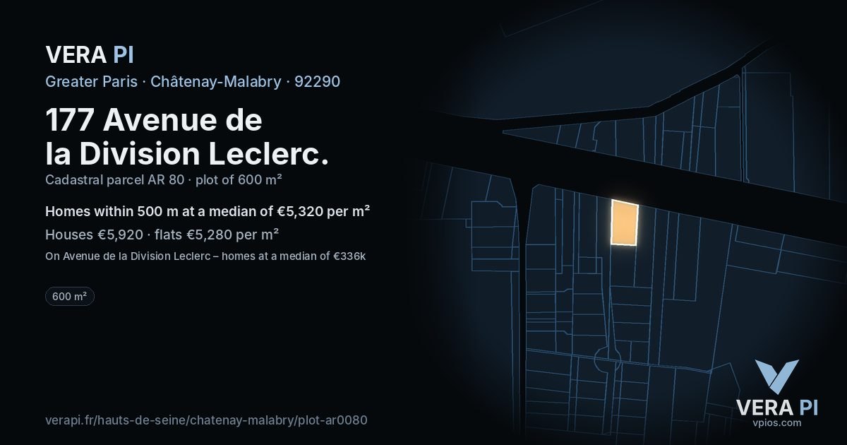 177 Avenue de la Division Leclerc, Châtenay-Malabry at night – the plot lit, the parcels around coloured by the prices near them