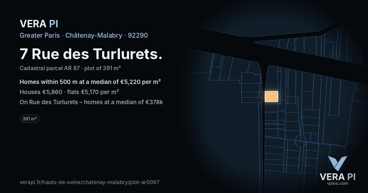 7 Rue des Turlurets, Châtenay-Malabry at night – the plot lit, the parcels around coloured by the prices near them