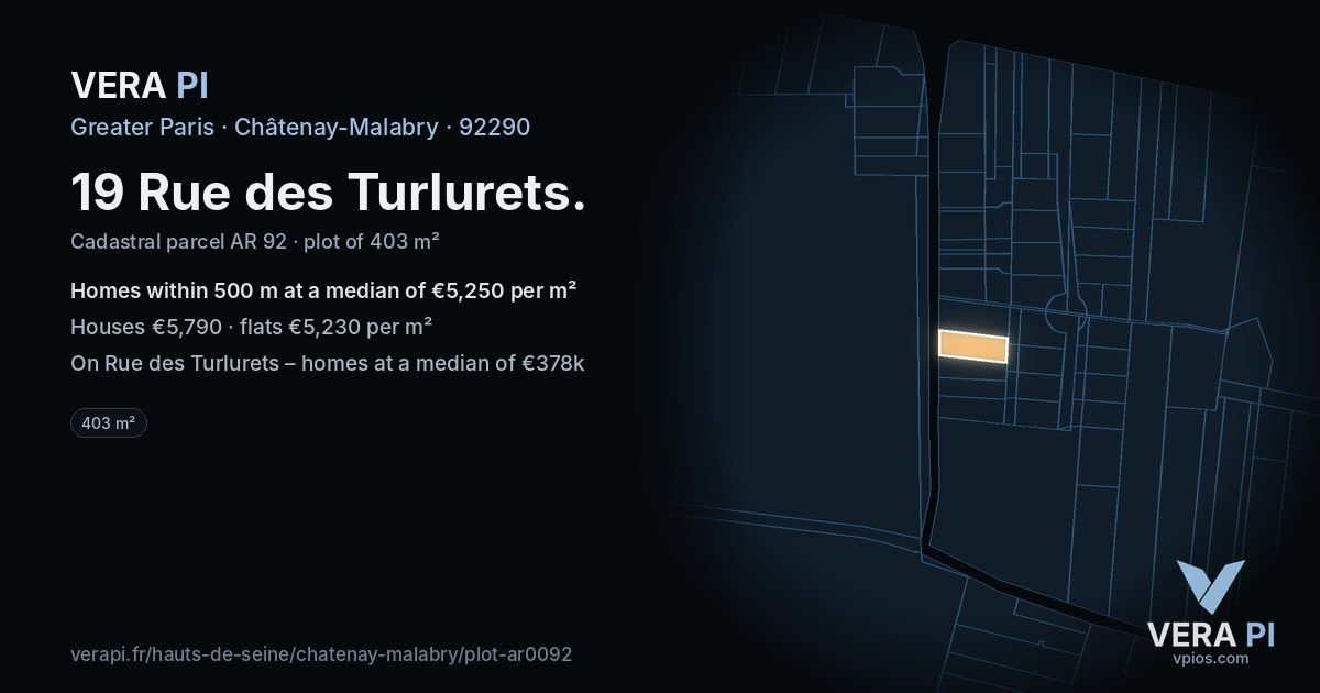 19 Rue des Turlurets, Châtenay-Malabry at night – the plot lit, the parcels around coloured by the prices near them