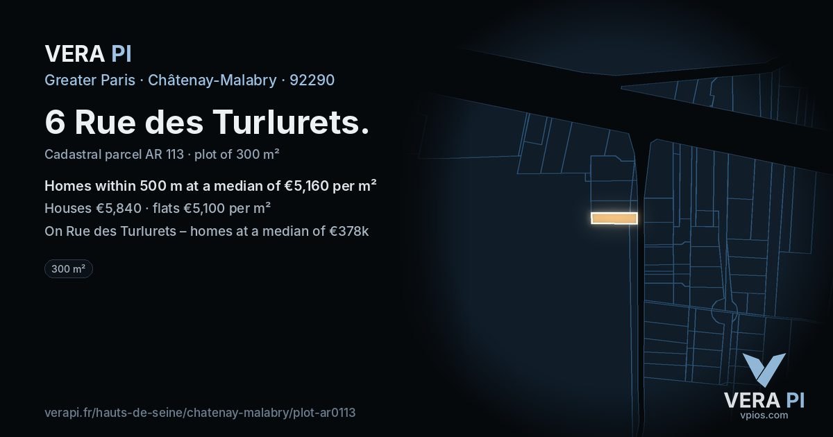 6 Rue des Turlurets, Châtenay-Malabry at night – the plot lit, the parcels around coloured by the prices near them