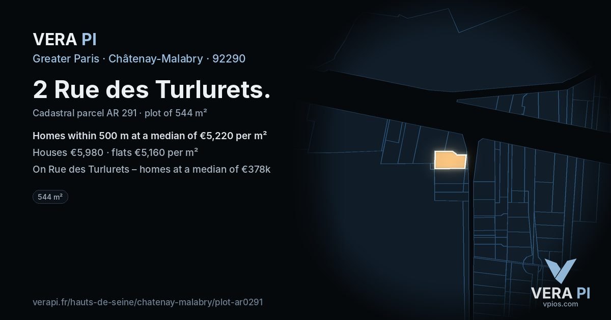 2 Rue des Turlurets, Châtenay-Malabry at night – the plot lit, the parcels around coloured by the prices near them