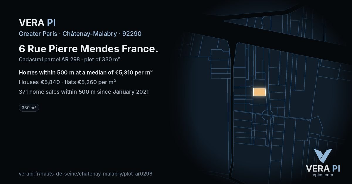 6 Rue Pierre Mendes France, Châtenay-Malabry at night – the plot lit, the parcels around coloured by the prices near them