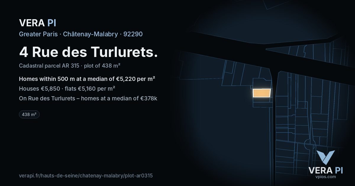 4 Rue des Turlurets, Châtenay-Malabry at night – the plot lit, the parcels around coloured by the prices near them