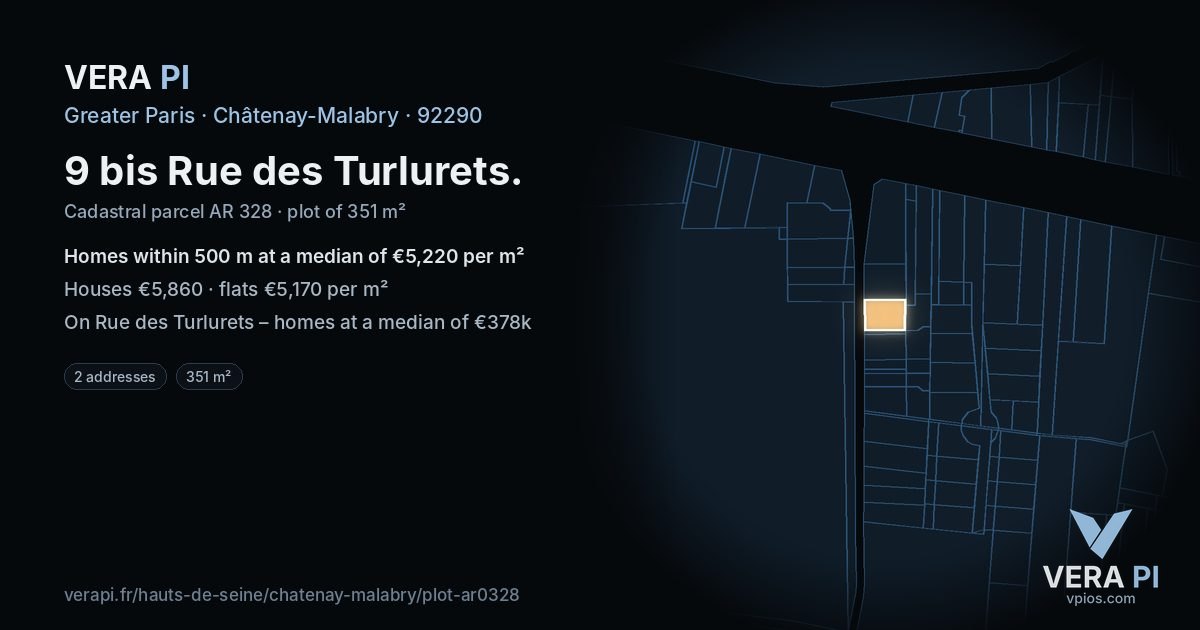 9 bis Rue des Turlurets, Châtenay-Malabry at night – the plot lit, the parcels around coloured by the prices near them