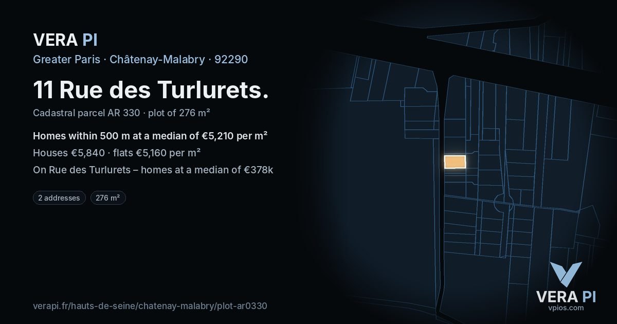 11 Rue des Turlurets, Châtenay-Malabry at night – the plot lit, the parcels around coloured by the prices near them