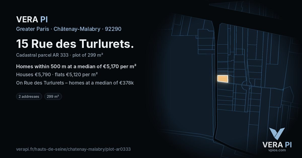 15 Rue des Turlurets, Châtenay-Malabry at night – the plot lit, the parcels around coloured by the prices near them