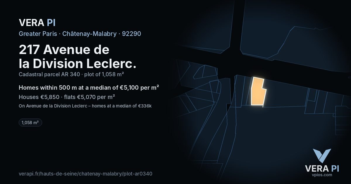 217 Avenue de la Division Leclerc, Châtenay-Malabry at night – the plot lit, the parcels around coloured by the prices near them