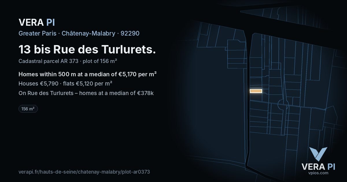 13 bis Rue des Turlurets, Châtenay-Malabry at night – the plot lit, the parcels around coloured by the prices near them