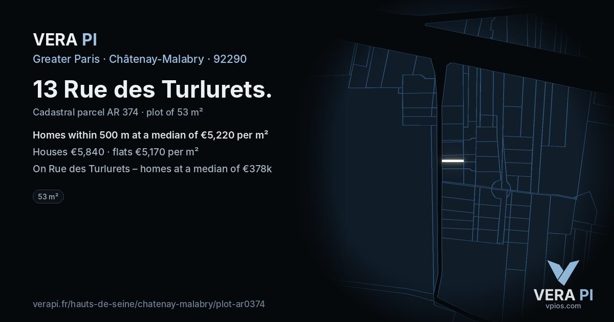 13 Rue des Turlurets, Châtenay-Malabry at night – the plot lit, the parcels around coloured by the prices near them
