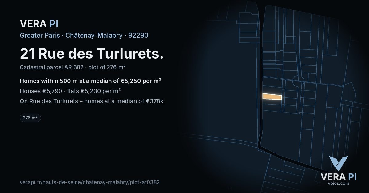21 Rue des Turlurets, Châtenay-Malabry at night – the plot lit, the parcels around coloured by the prices near them