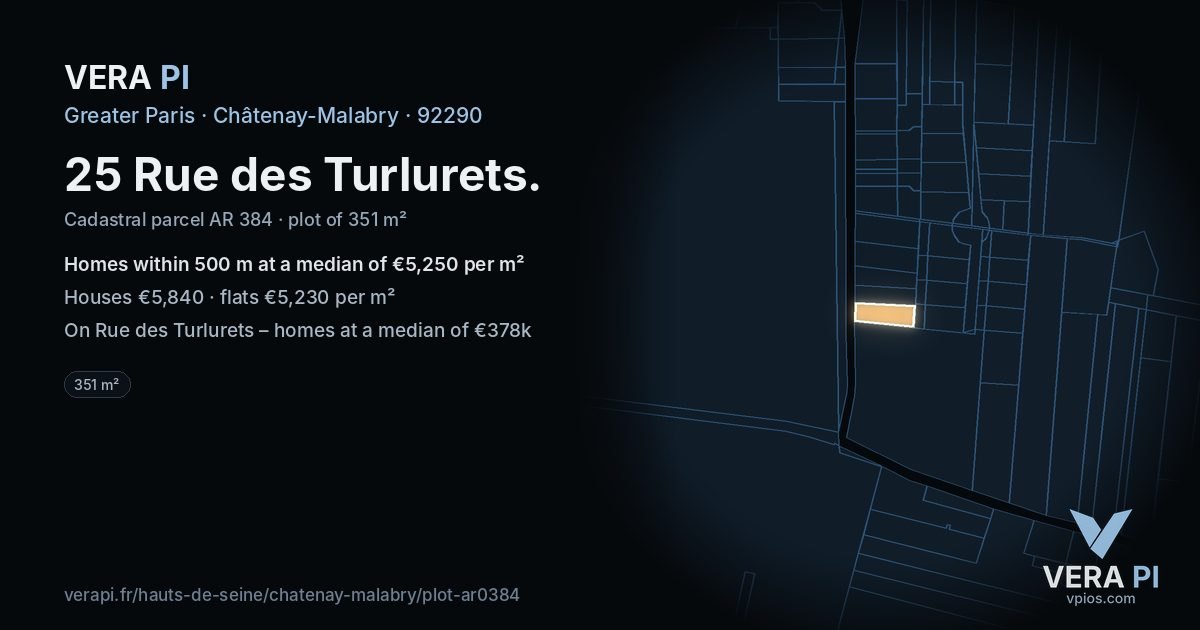 25 Rue des Turlurets, Châtenay-Malabry at night – the plot lit, the parcels around coloured by the prices near them