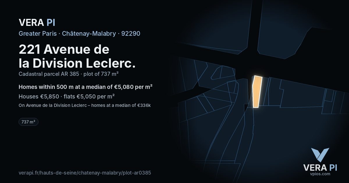 221 Avenue de la Division Leclerc, Châtenay-Malabry at night – the plot lit, the parcels around coloured by the prices near them