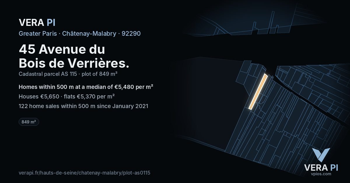 45 Avenue du Bois de Verrières, Châtenay-Malabry at night – the plot lit, the parcels around coloured by the prices near them