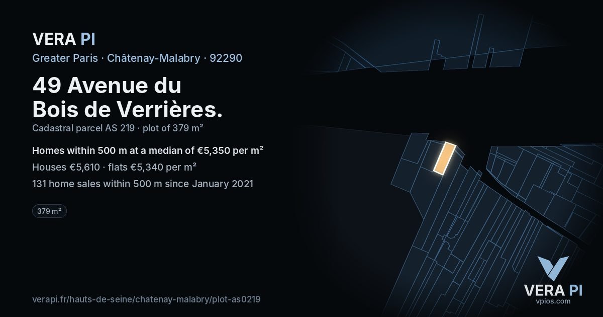 49 Avenue du Bois de Verrières, Châtenay-Malabry at night – the plot lit, the parcels around coloured by the prices near them