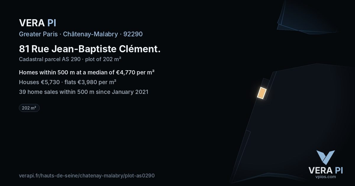 81 Rue Jean-Baptiste Clément, Châtenay-Malabry at night – the plot lit, the parcels around coloured by the prices near them