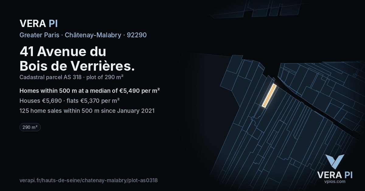 41 Avenue du Bois de Verrières, Châtenay-Malabry at night – the plot lit, the parcels around coloured by the prices near them