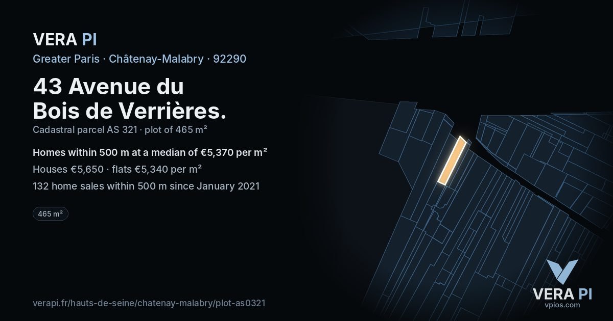 43 Avenue du Bois de Verrières, Châtenay-Malabry at night – the plot lit, the parcels around coloured by the prices near them