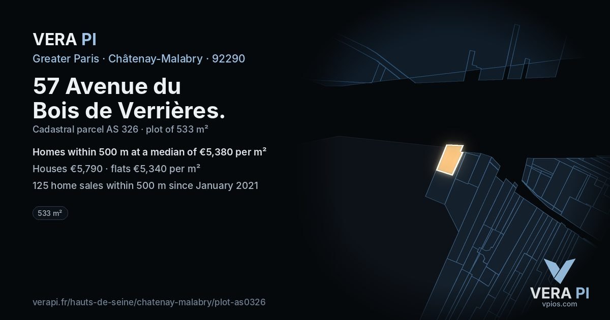 57 Avenue du Bois de Verrières, Châtenay-Malabry at night – the plot lit, the parcels around coloured by the prices near them
