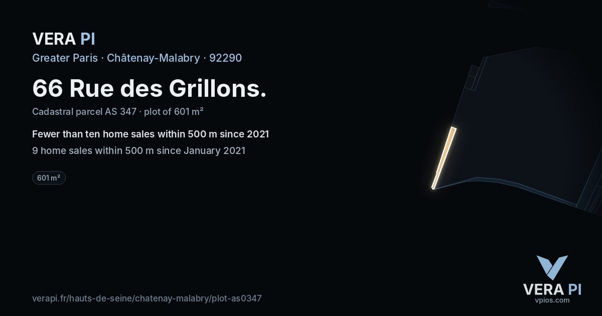 66 Rue des Grillons, Châtenay-Malabry at night – the plot lit, the parcels around coloured by the prices near them