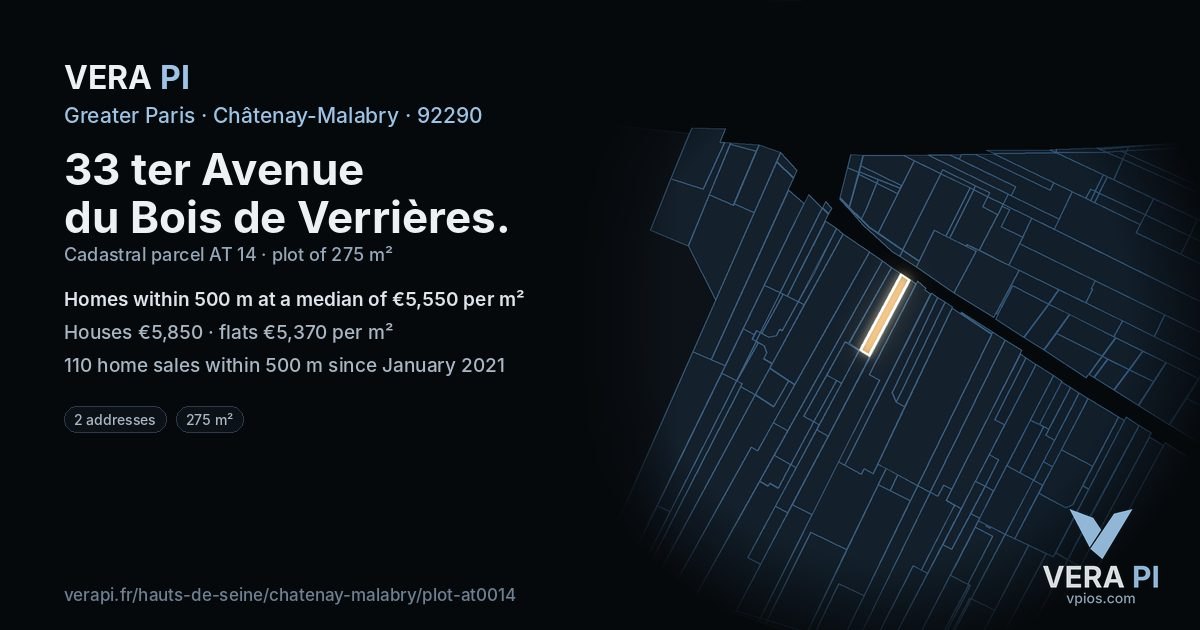 33 ter Avenue du Bois de Verrières, Châtenay-Malabry at night – the plot lit, the parcels around coloured by the prices near them