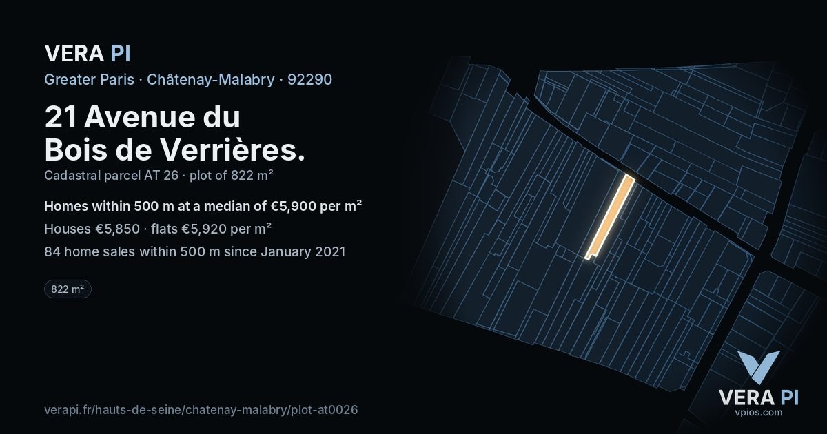 21 Avenue du Bois de Verrières, Châtenay-Malabry at night – the plot lit, the parcels around coloured by the prices near them