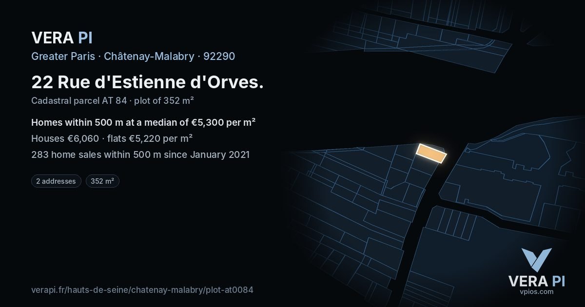 22 Rue d'Estienne d'Orves, Châtenay-Malabry at night – the plot lit, the parcels around coloured by the prices near them