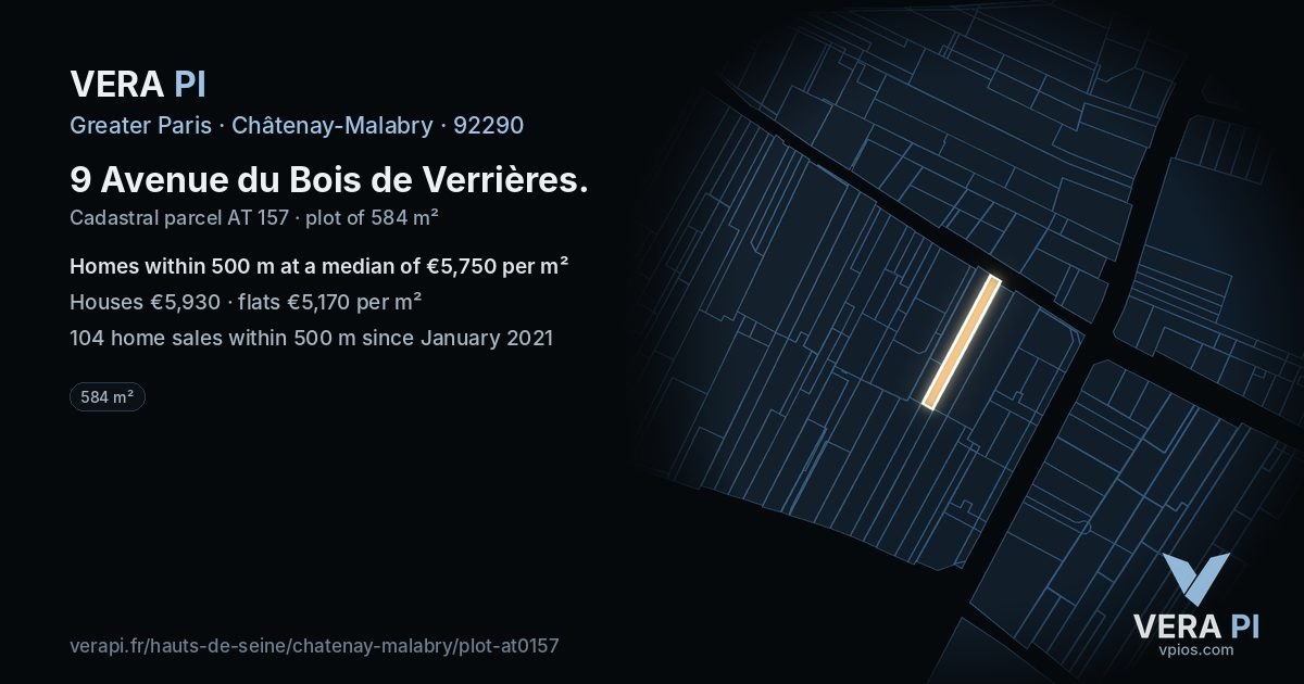 9 Avenue du Bois de Verrières, Châtenay-Malabry at night – the plot lit, the parcels around coloured by the prices near them