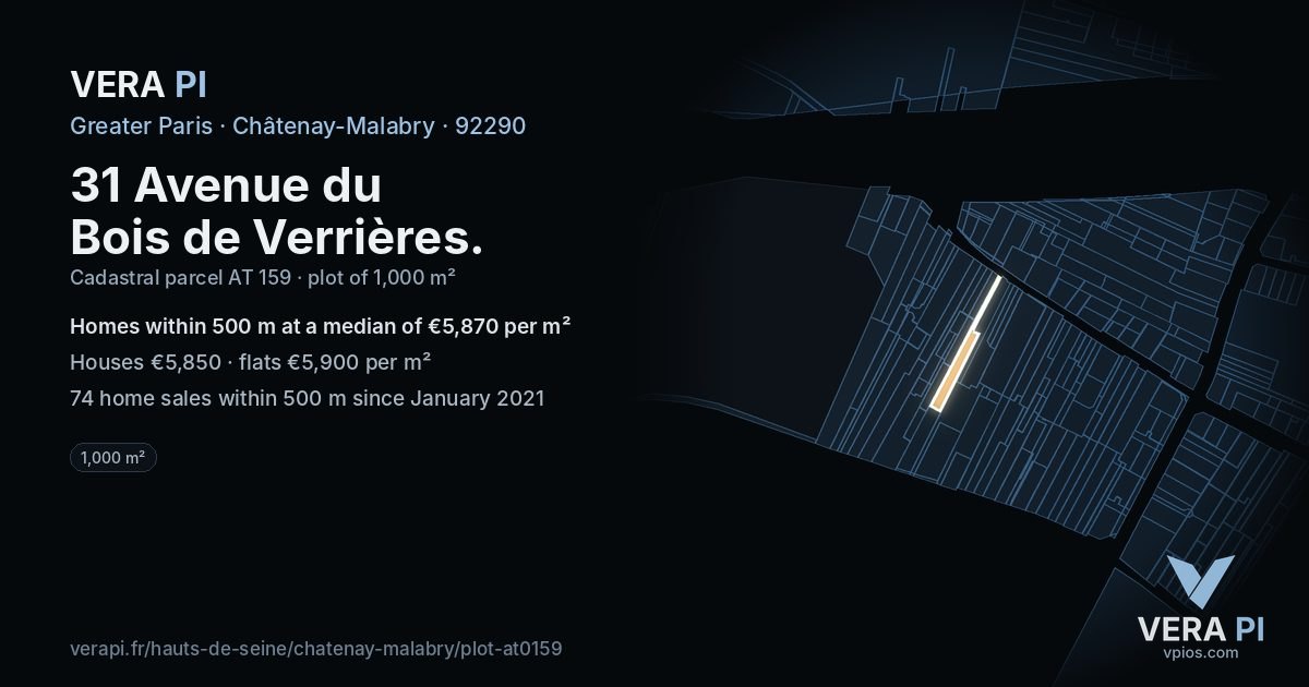31 Avenue du Bois de Verrières, Châtenay-Malabry at night – the plot lit, the parcels around coloured by the prices near them