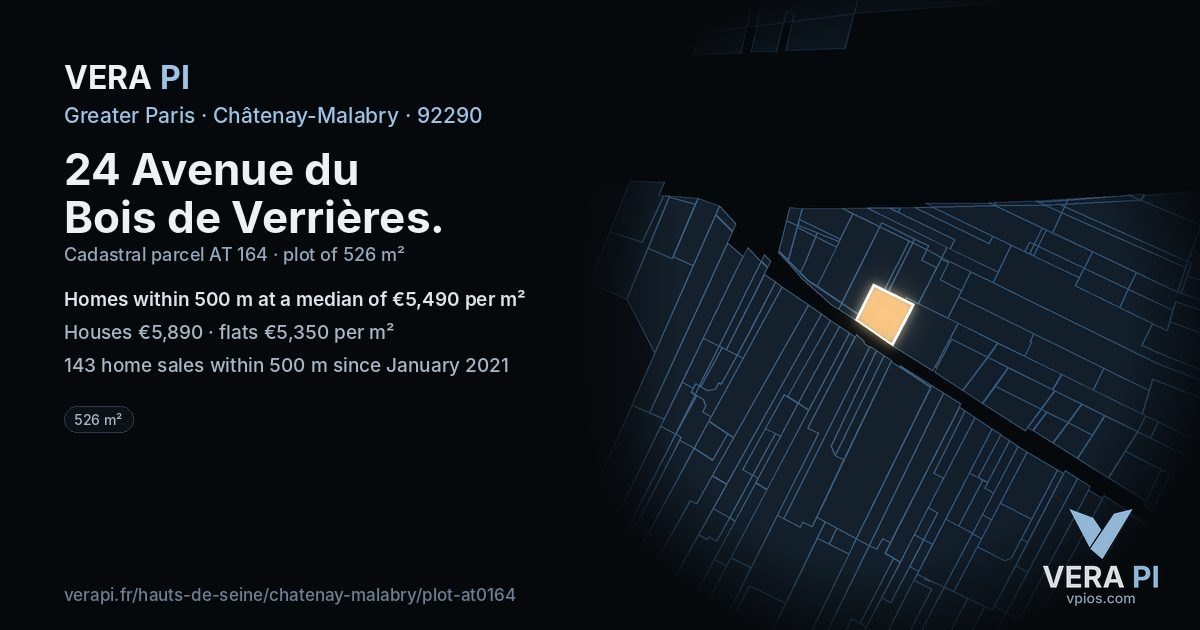 24 Avenue du Bois de Verrières, Châtenay-Malabry at night – the plot lit, the parcels around coloured by the prices near them