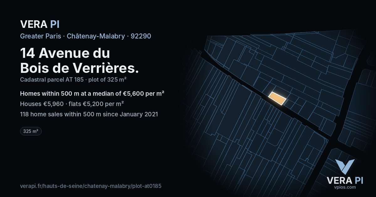 14 Avenue du Bois de Verrières, Châtenay-Malabry at night – the plot lit, the parcels around coloured by the prices near them